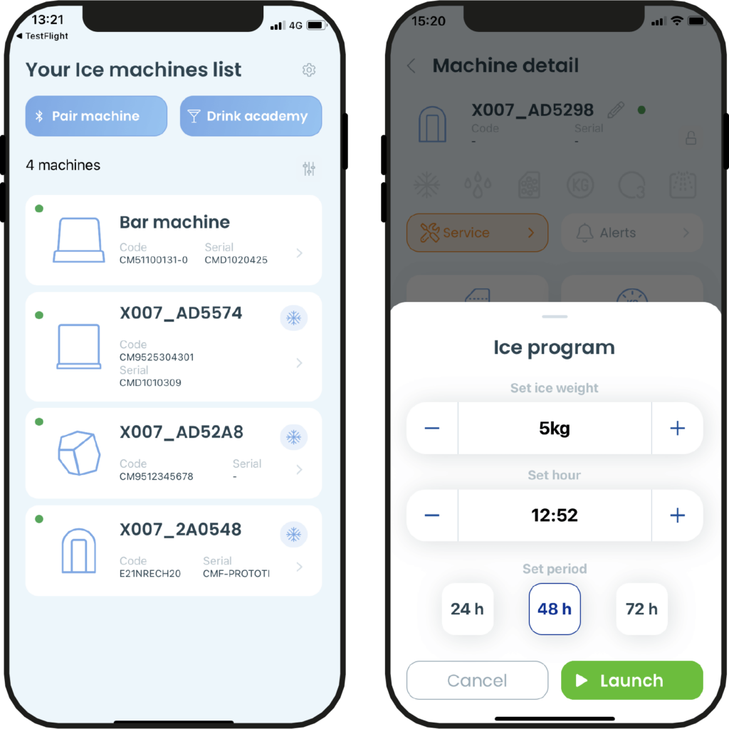 Functioning of Icematic My Ice app for ice programmable production