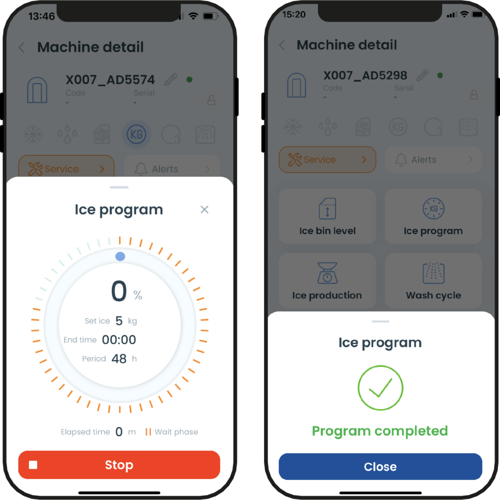 Functioning of Icematic My Ice app for ice programmable production